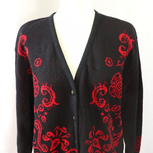 Pendleton Black Red Floral Crest Cardigan Size L - Picture 2 of 8